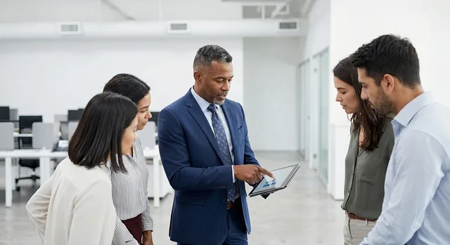 company, team, collaboration, office, meeting, technology, tablet, diverse, professionals, leadership, presentation, data, teamwork, modern, communication, strategy, innovation, group, workplace, accompaniment, ai generated. Why proposal software key metrics shift as your team grows
