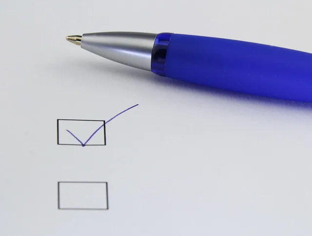 office, selection, write, paper, mark with a cross, done, ballpoint pen, pen, select, checklist, selection list, decide, decision, checklist, checklist, checklist, checklist, checklist. A proposal software selection checklist with 15 criteria and a scoring example